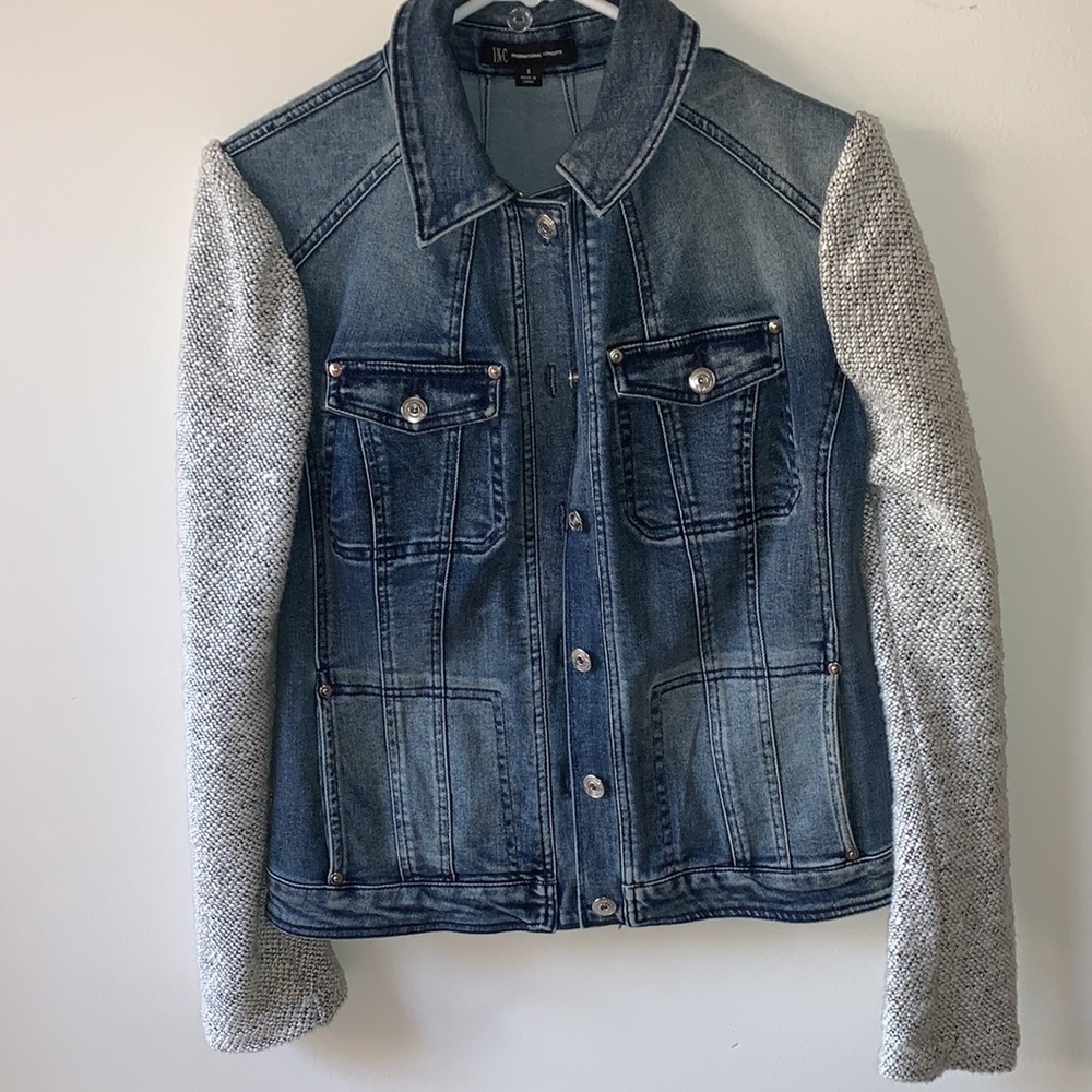 INC Jean Jacket with Sweater Sleeves Size Small